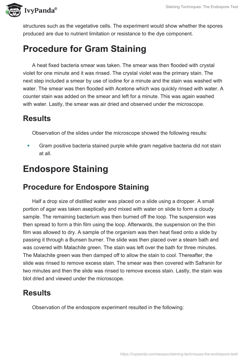Staining Techniques: The Endospore Test. Page 2