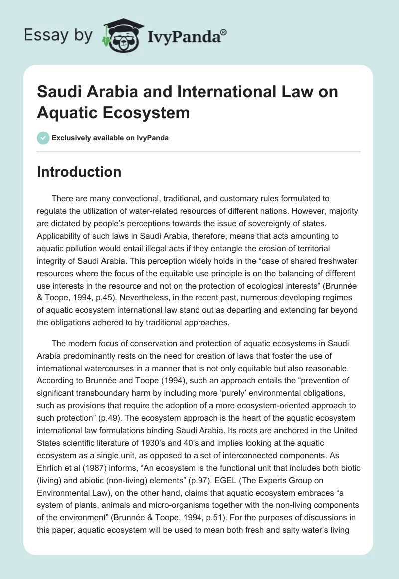 Saudi Arabia and International Law on Aquatic Ecosystem. Page 1