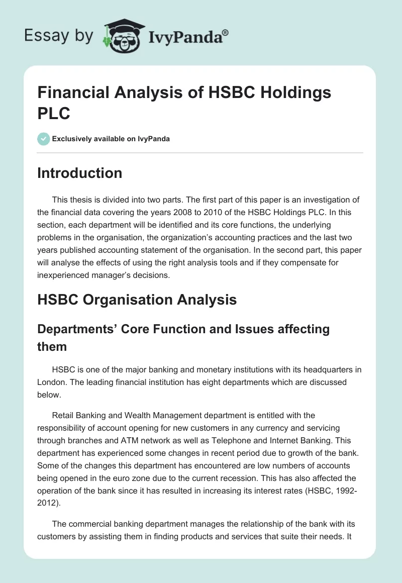 Financial Analysis of HSBC Holdings PLC. Page 1