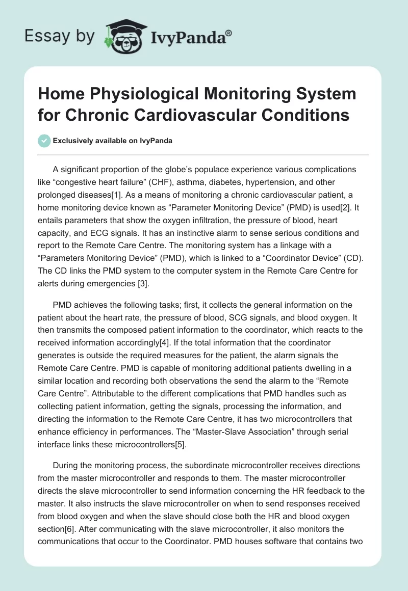 Home Physiological Monitoring System for Chronic Cardiovascular Conditions. Page 1
