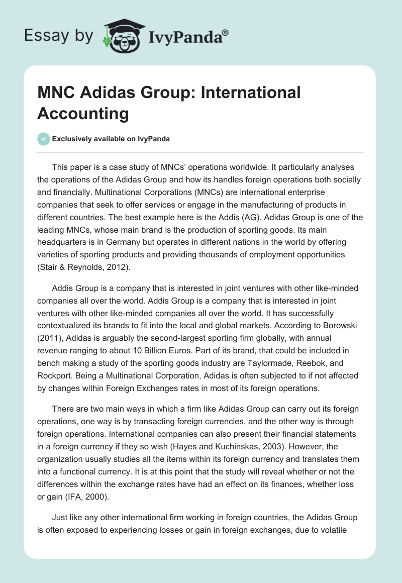 MNC Adidas Group: International Accounting. Page 1