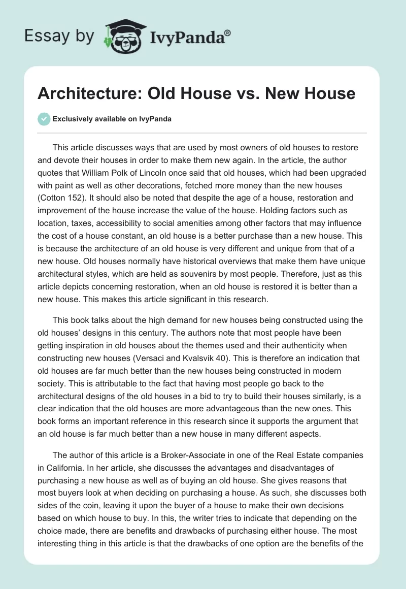 Architecture: Old House vs. New House. Page 1