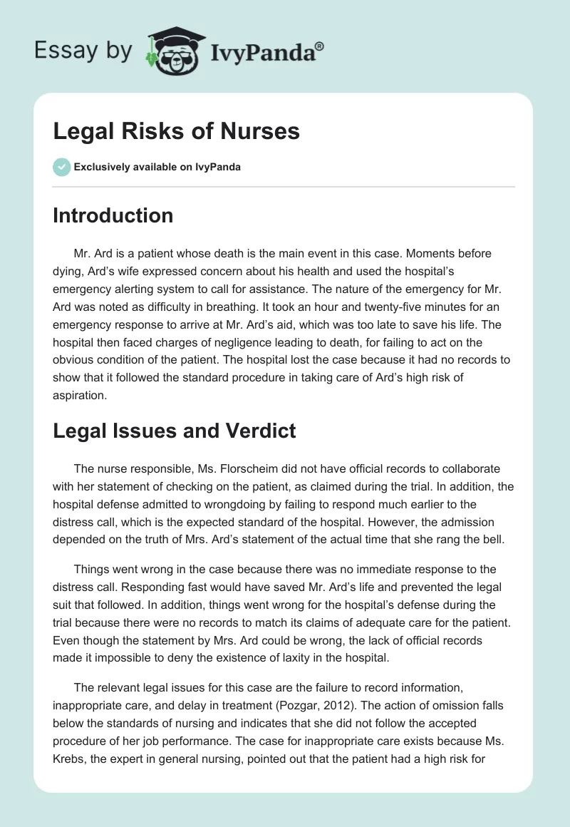 Legal Risks of Nurses. Page 1