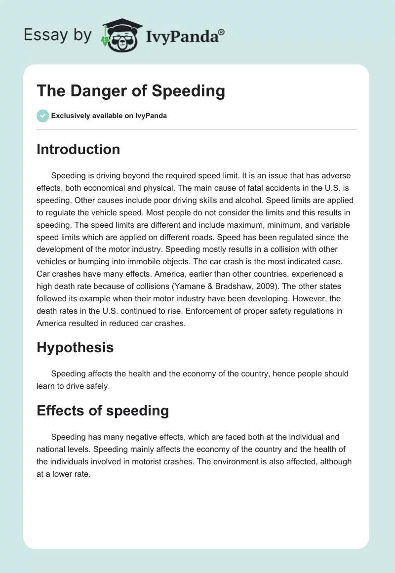 The Danger of Speeding. Page 1