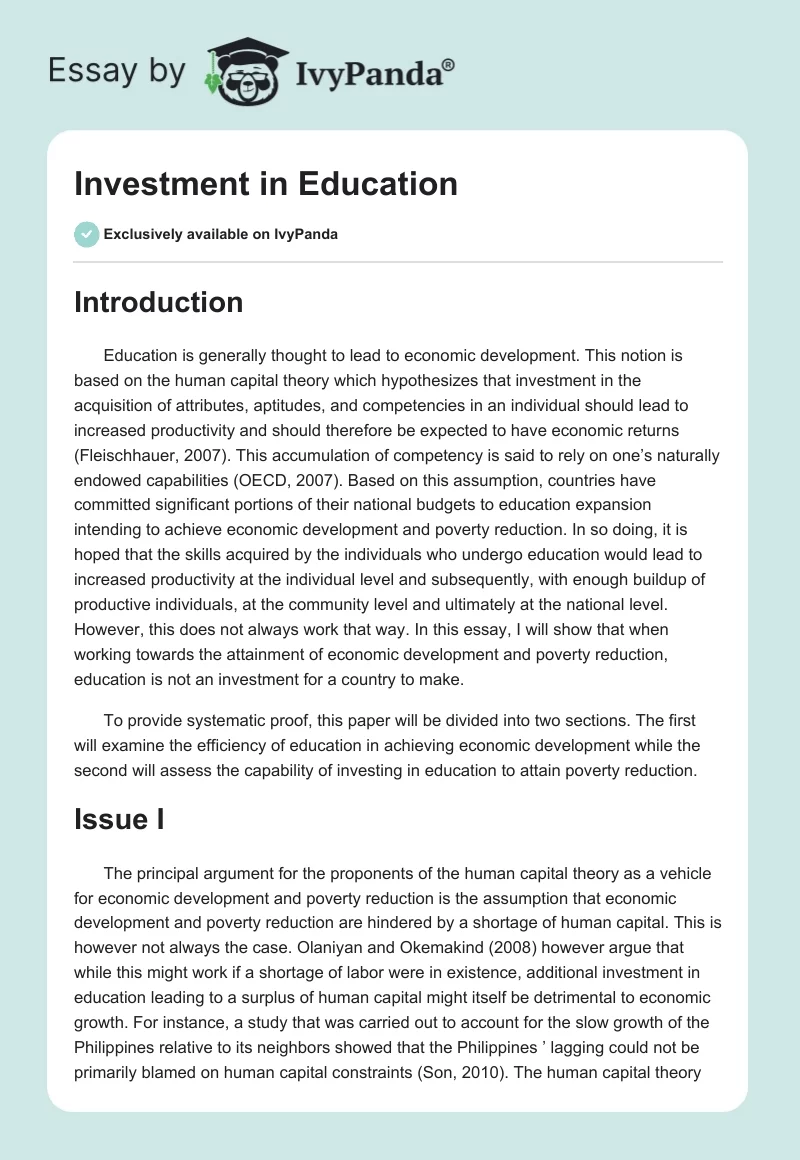 Investment in Education. Page 1
