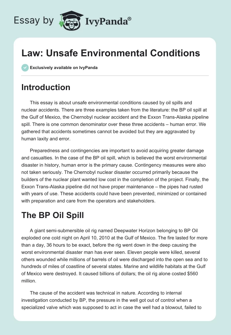 Law: Unsafe Environmental Conditions. Page 1