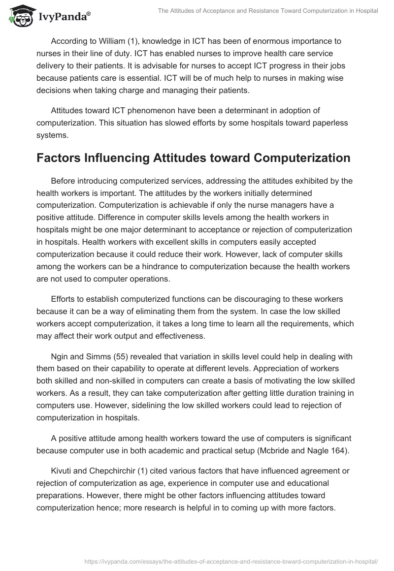 The Attitudes of Acceptance and Resistance Toward Computerization in Hospital. Page 5