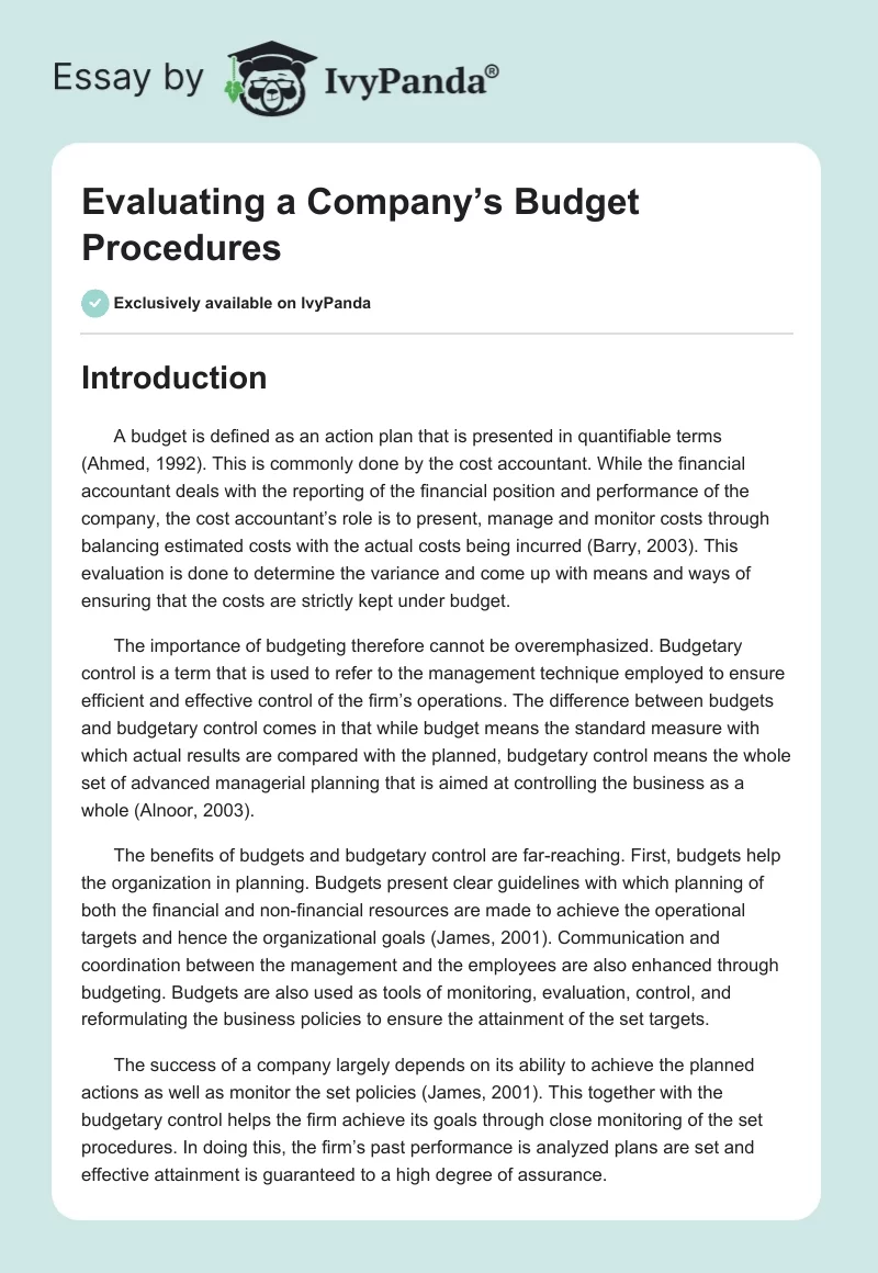 Evaluating a Company’s Budget Procedures. Page 1