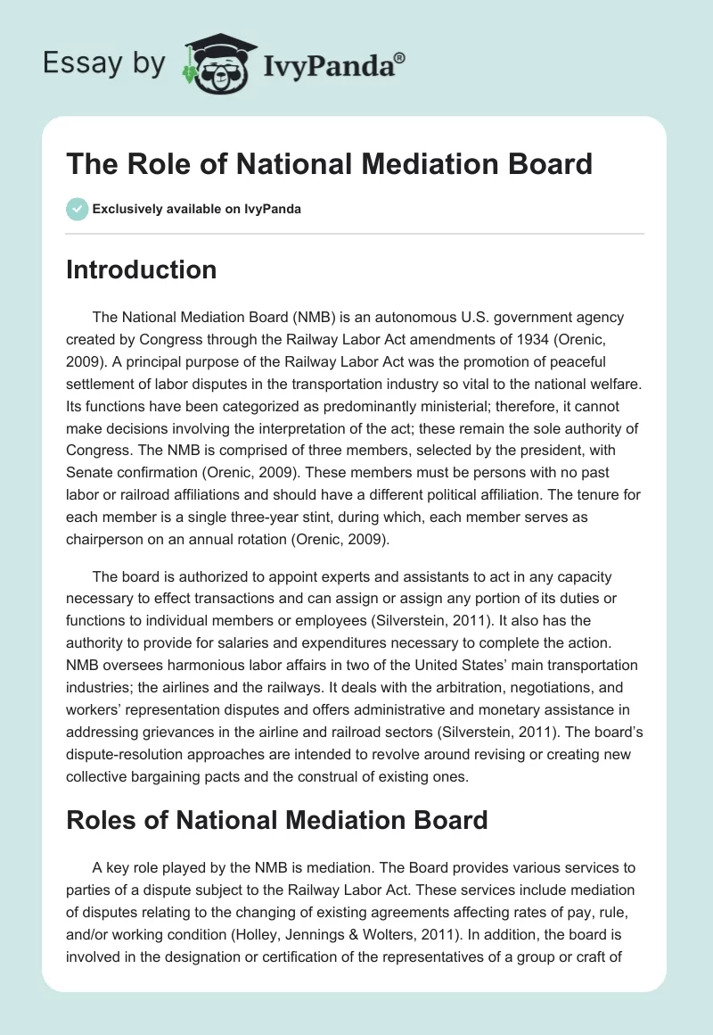 The Role of National Mediation Board. Page 1