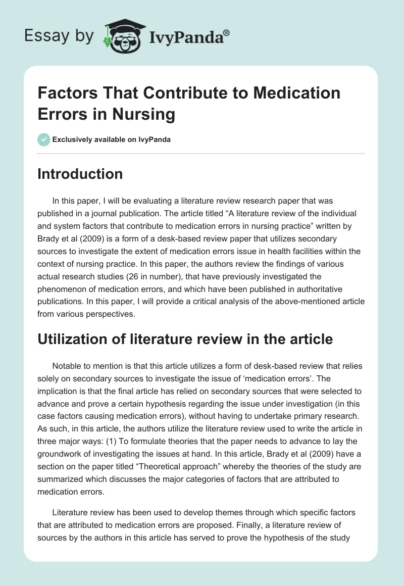 Factors That Contribute to Medication Errors in Nursing. Page 1