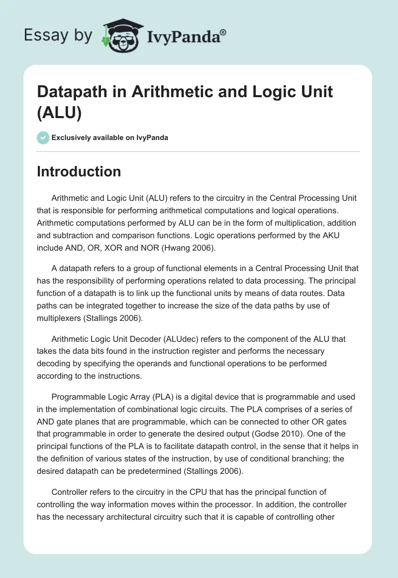 Datapath in Arithmetic and Logic Unit (ALU). Page 1