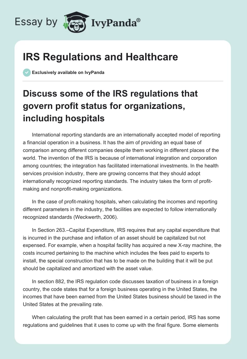 IRS Regulations and Healthcare. Page 1