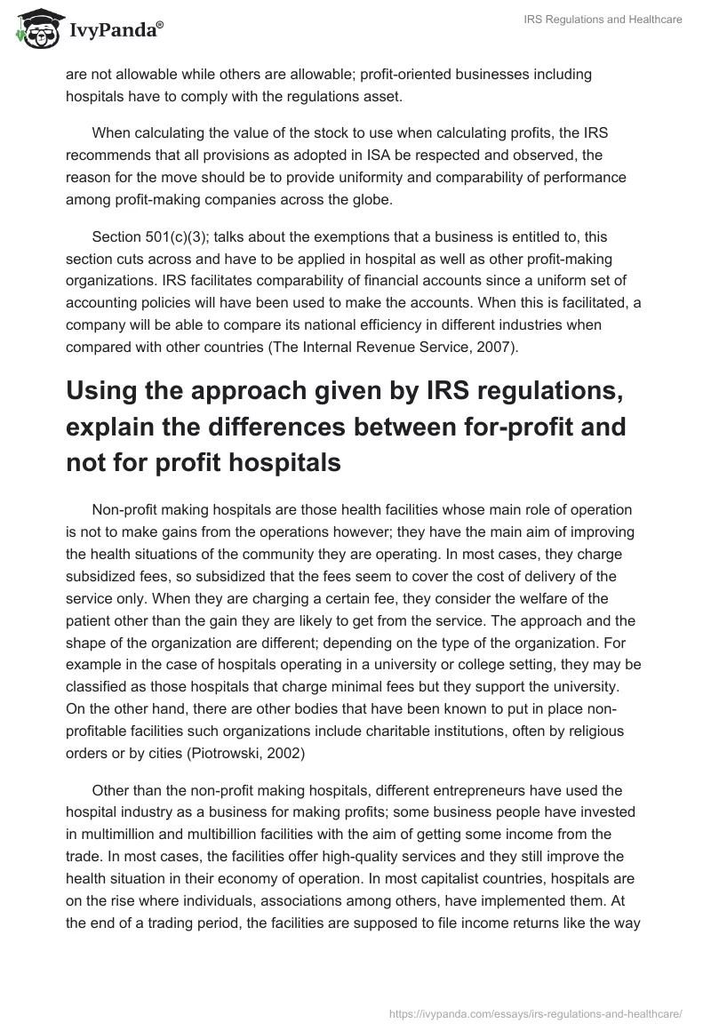 IRS Regulations and Healthcare. Page 2