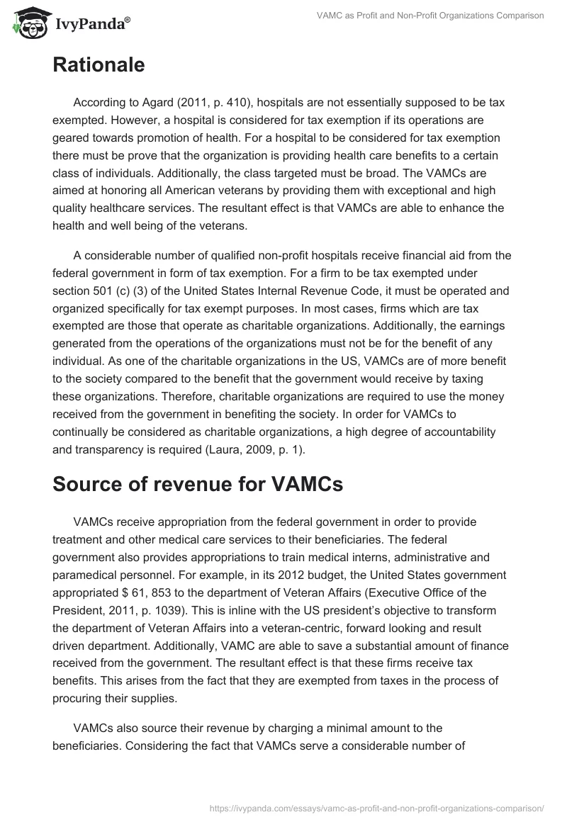 VAMC as Profit and Non-Profit Organizations Comparison. Page 2