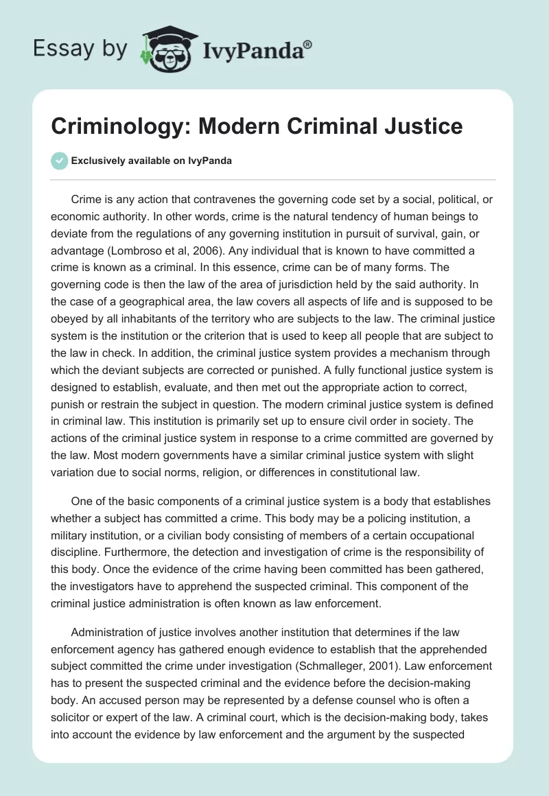 Criminology: Modern Criminal Justice. Page 1