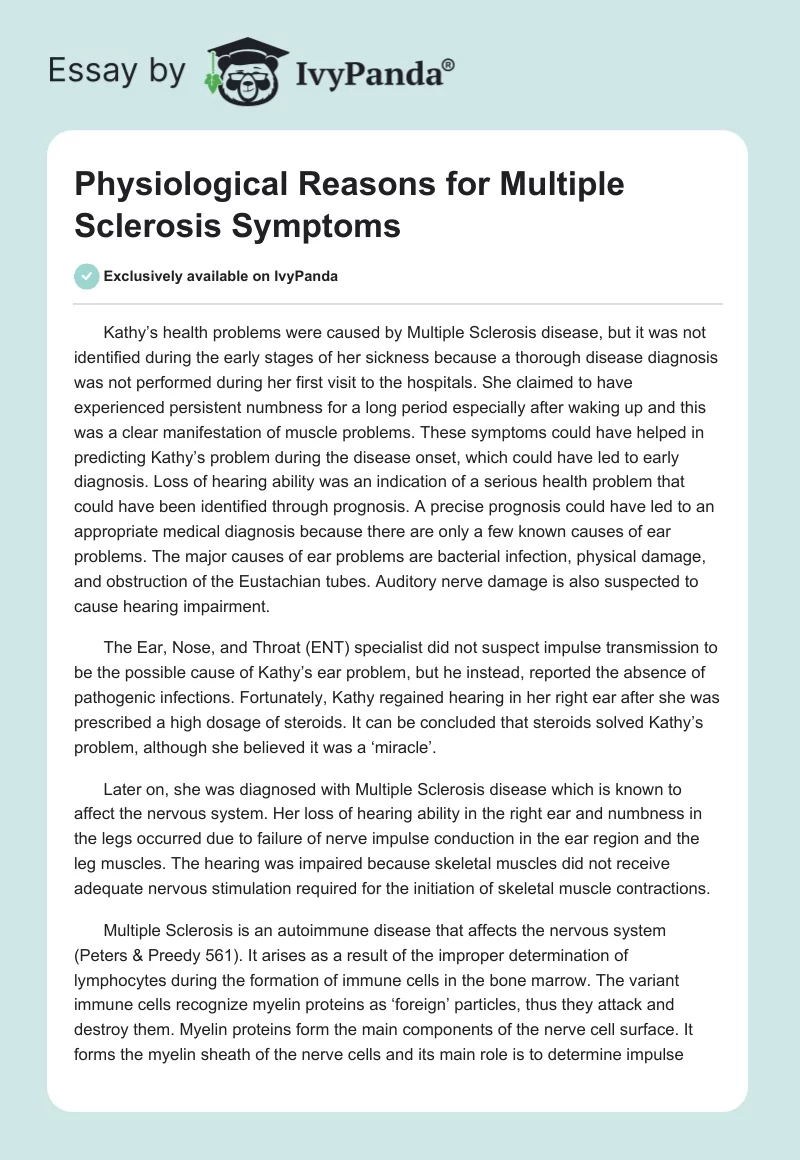 Physiological Reasons for Multiple Sclerosis Symptoms. Page 1