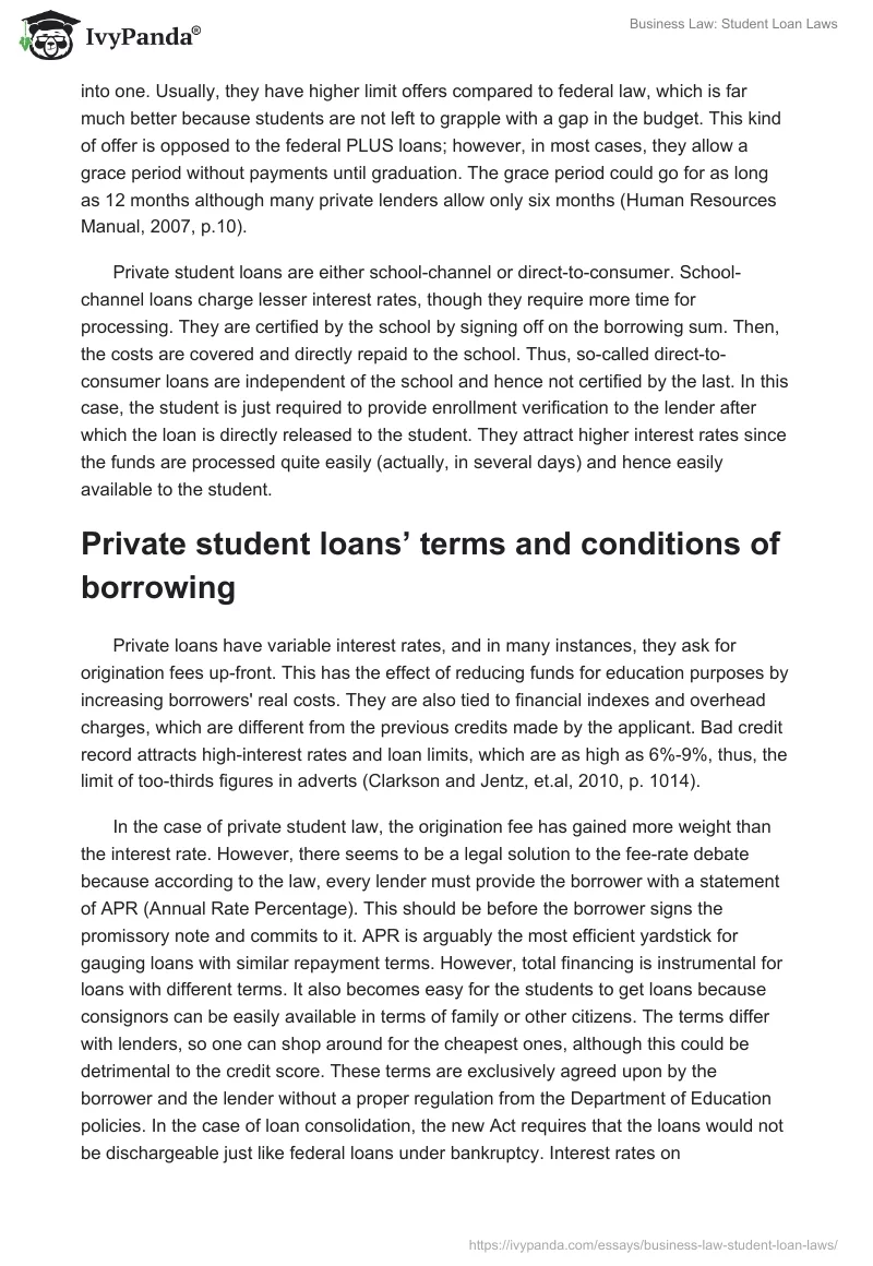 Business Law: Student Loan Laws. Page 3