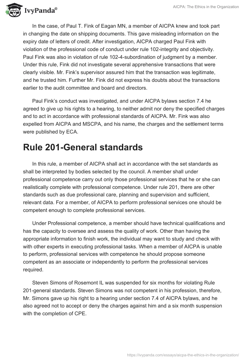 AICPA: The Ethics in the Organization. Page 2