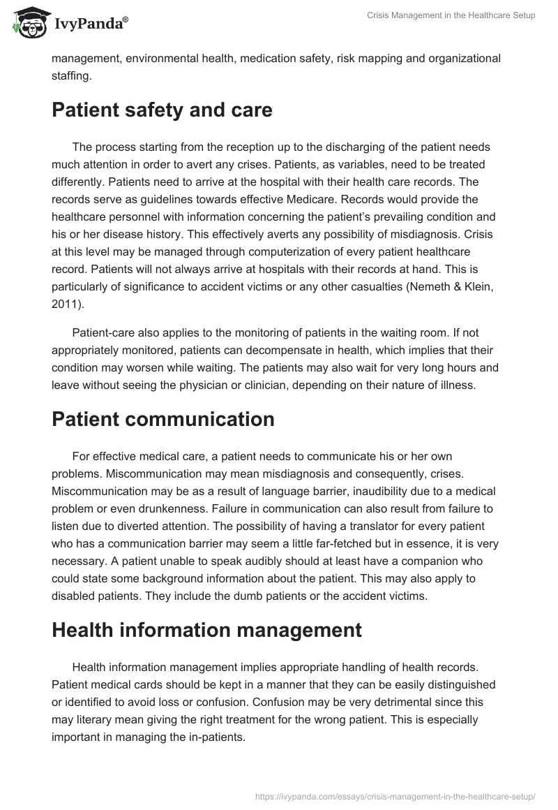Crisis Management in the Healthcare Setup. Page 2