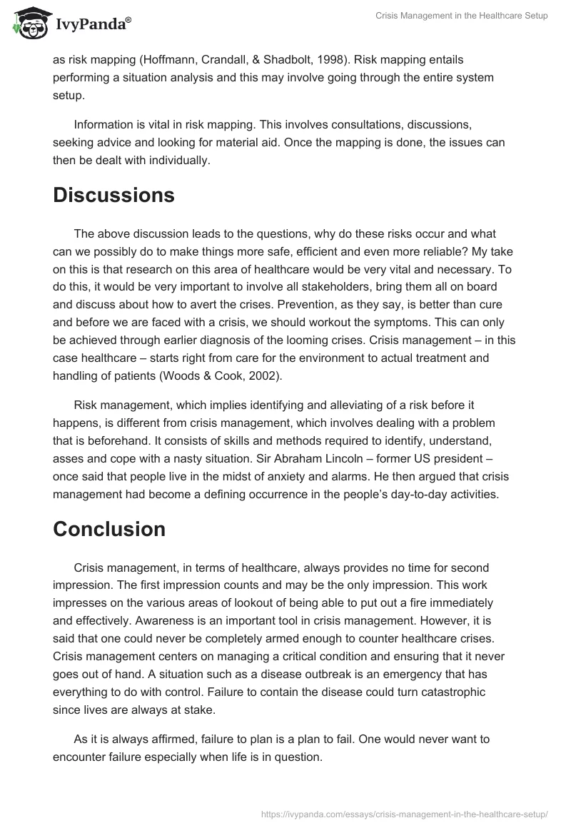 Crisis Management in the Healthcare Setup. Page 5