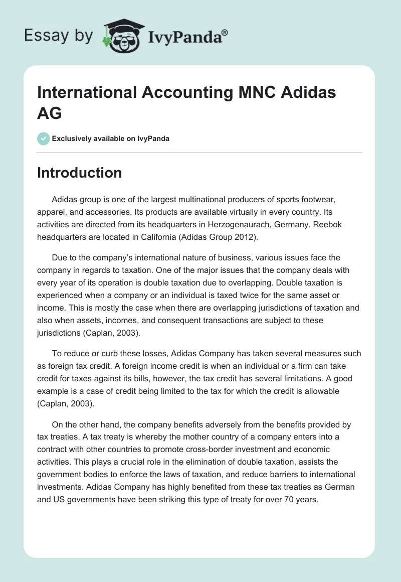 International Accounting MNC Adidas AG. Page 1
