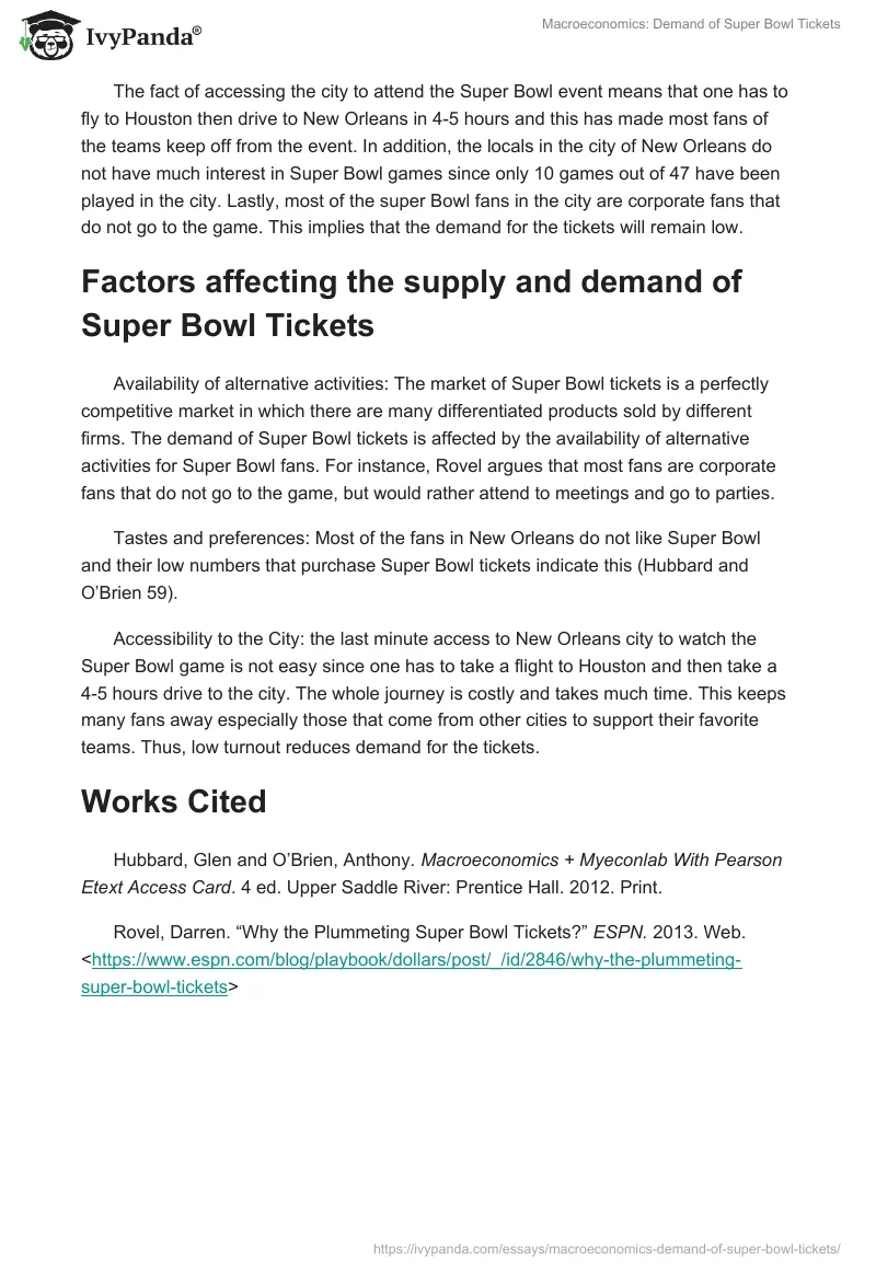 Macroeconomics: Demand of Super Bowl Tickets. Page 2