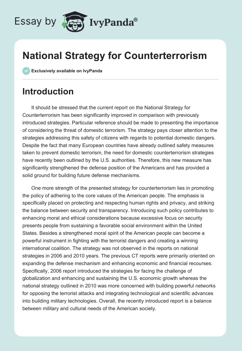 National Strategy for Counterterrorism. Page 1