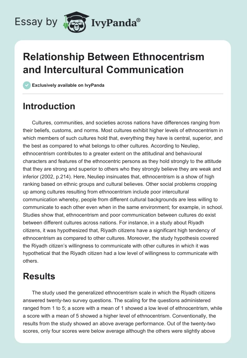 Relationship Between Ethnocentrism and Intercultural Communication. Page 1