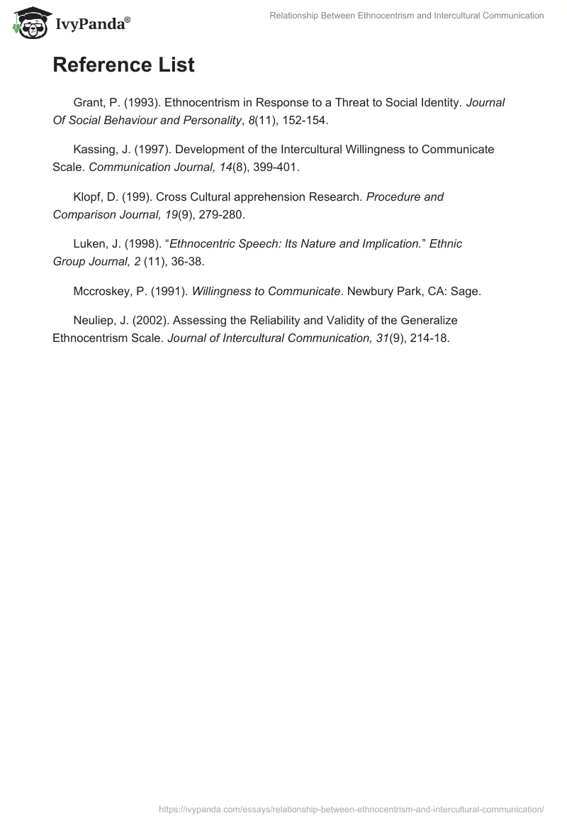 Relationship Between Ethnocentrism and Intercultural Communication. Page 4