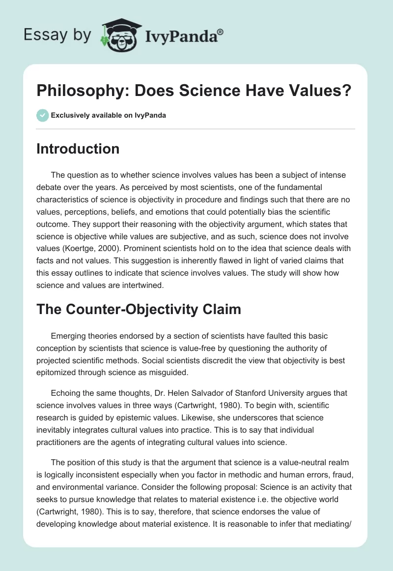 Philosophy: Does Science Have Values?. Page 1