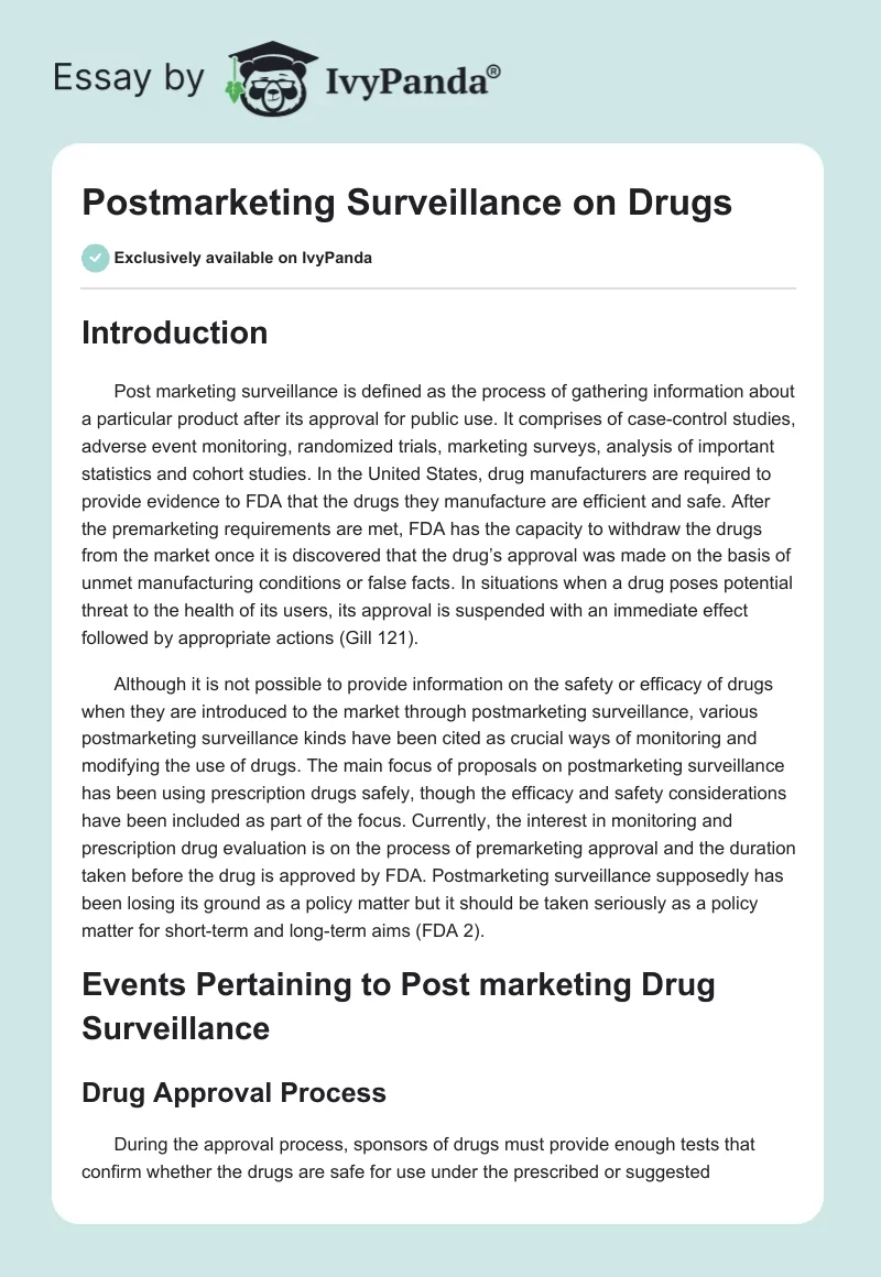 Postmarketing Surveillance on Drugs. Page 1