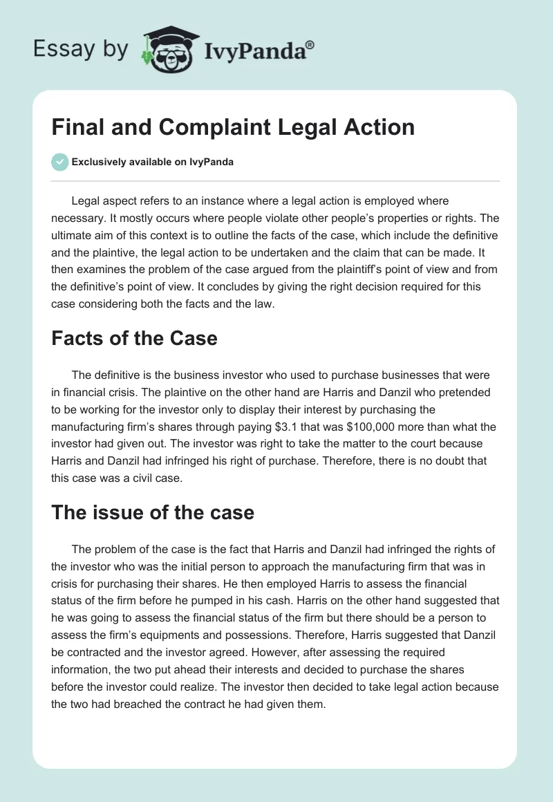 Final and Complaint Legal Action. Page 1