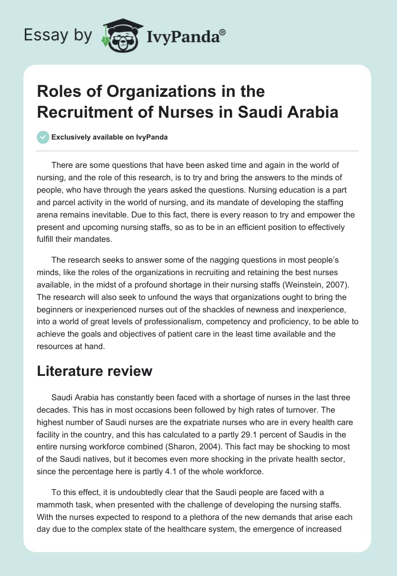 Roles of Organizations in the Recruitment of Nurses in Saudi Arabia. Page 1