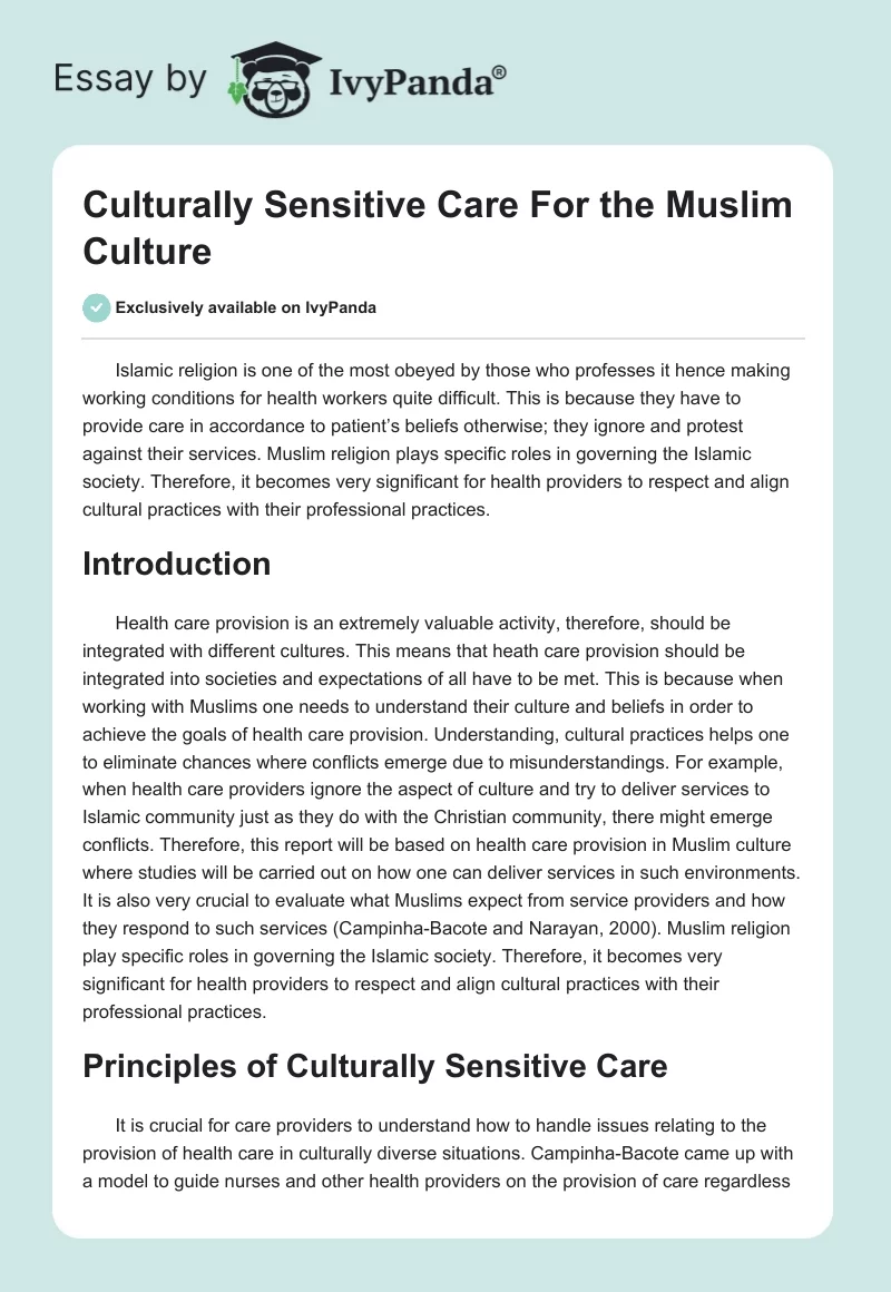 Culturally Sensitive Care For the Muslim Culture. Page 1