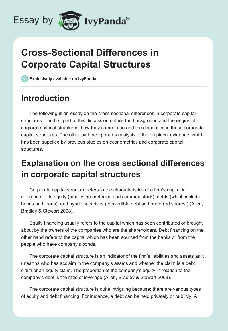 Cross-Sectional Differences in Corporate Capital Structures. Page 1