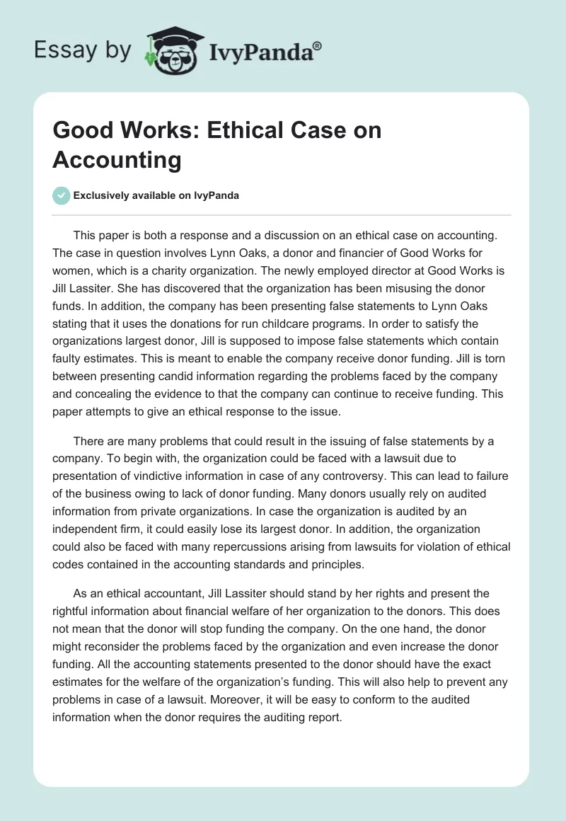 Good Works: Ethical Case on Accounting. Page 1