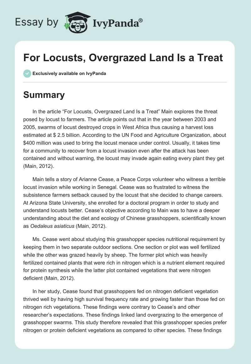 For Locusts, Overgrazed Land Is a Treat. Page 1