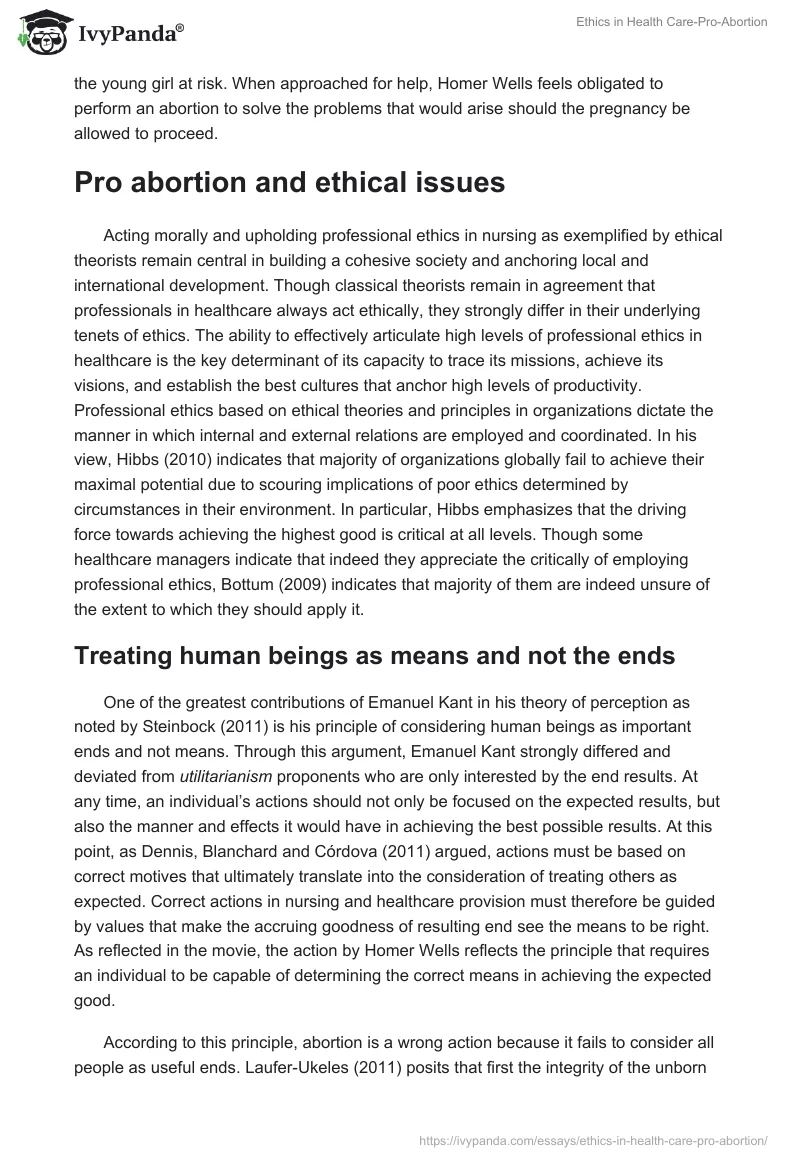 Ethics in Health Care-Pro-Abortion. Page 2