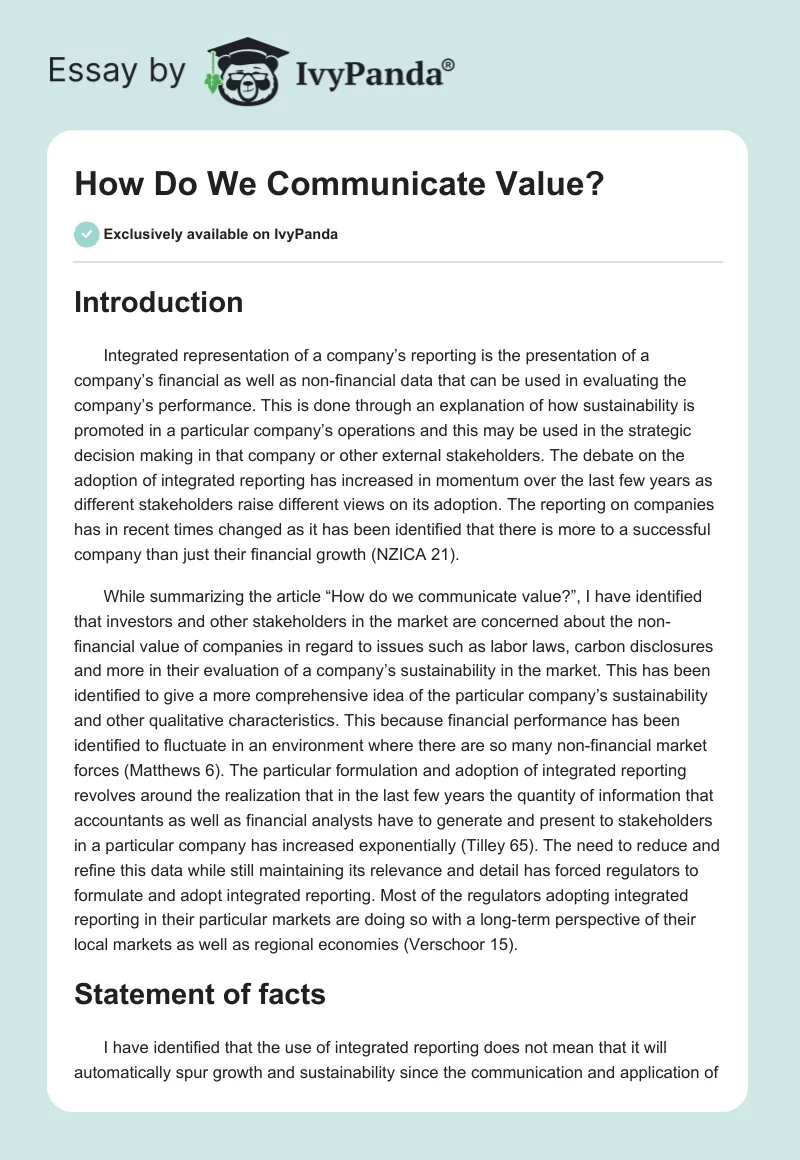How Do We Communicate Value?. Page 1