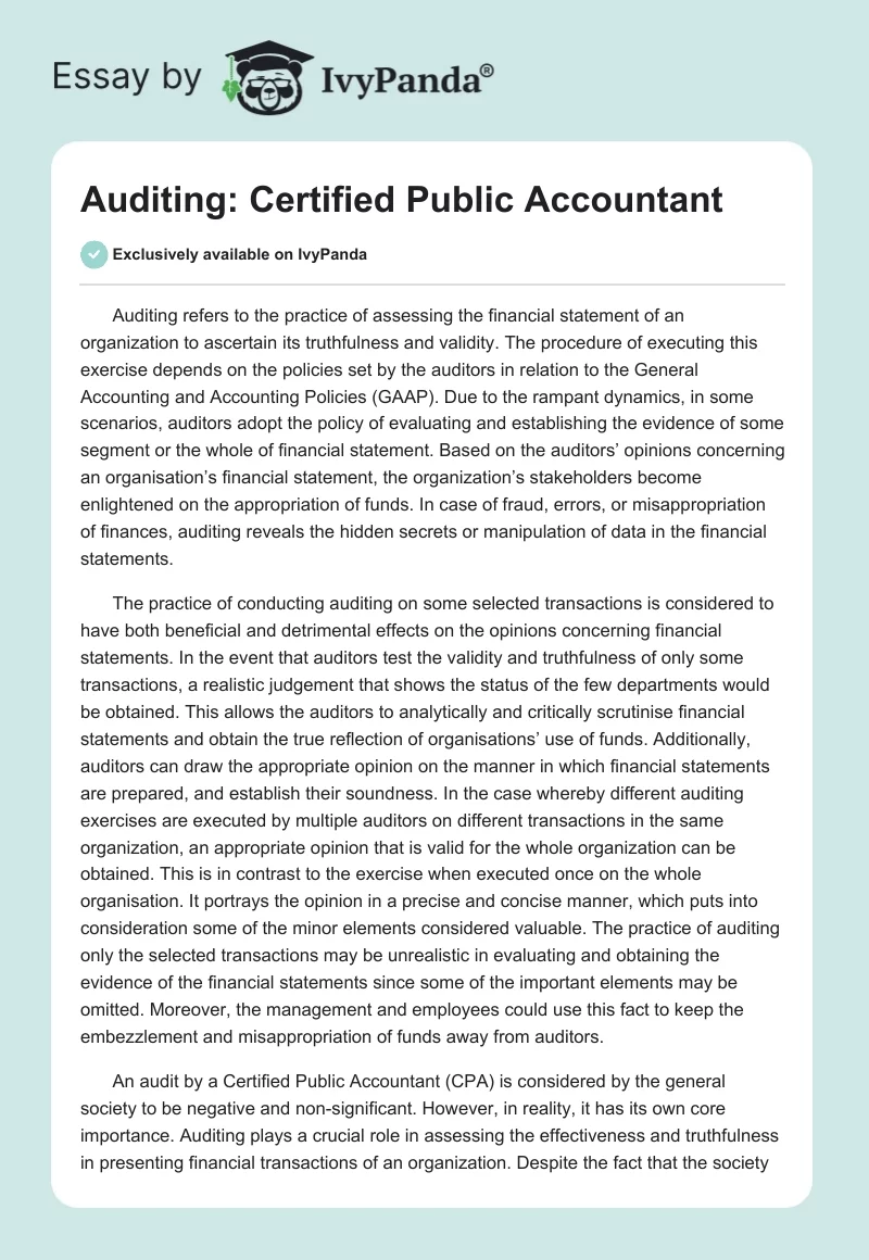 Auditing: Certified Public Accountant. Page 1