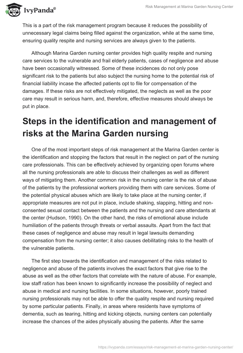 Risk Management at Marina Garden Nursing Center. Page 2