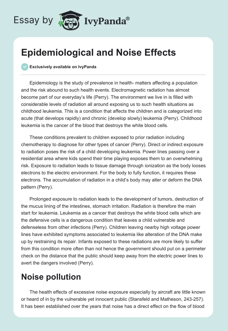Epidemiological and Noise Effects. Page 1