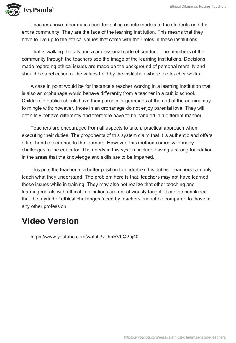 Ethical Dilemmas Facing Teachers. Page 2