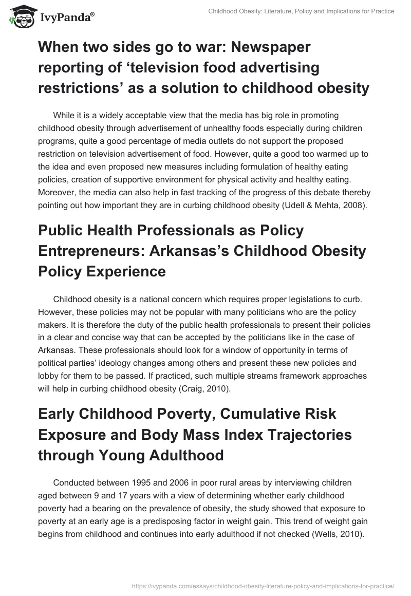 Childhood Obesity: Literature, Policy and Implications for Practice. Page 2