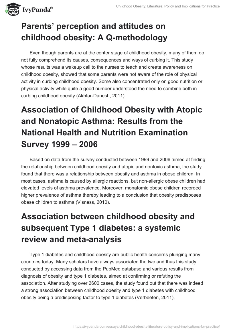 Childhood Obesity: Literature, Policy and Implications for Practice. Page 3