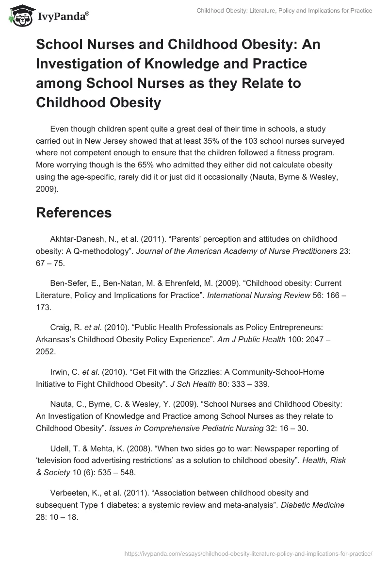 Childhood Obesity: Literature, Policy and Implications for Practice. Page 4