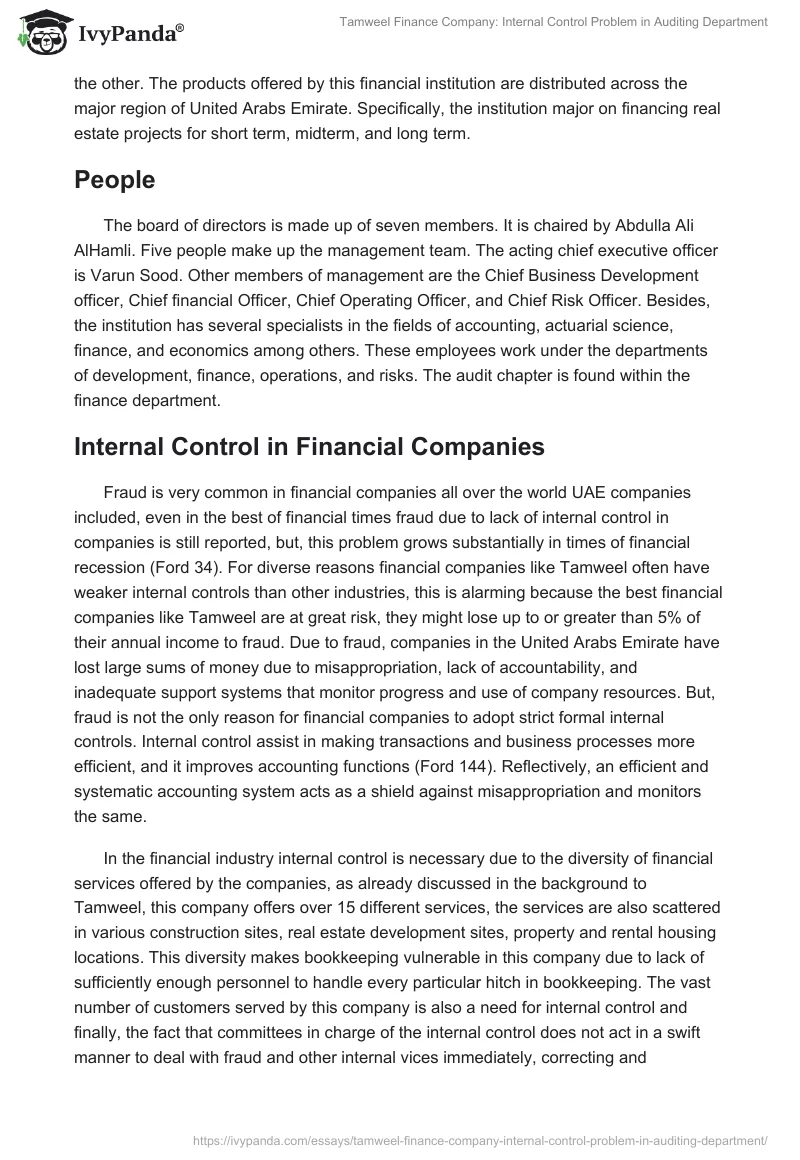 Tamweel Finance Company: Internal Control Problem in Auditing Department. Page 4