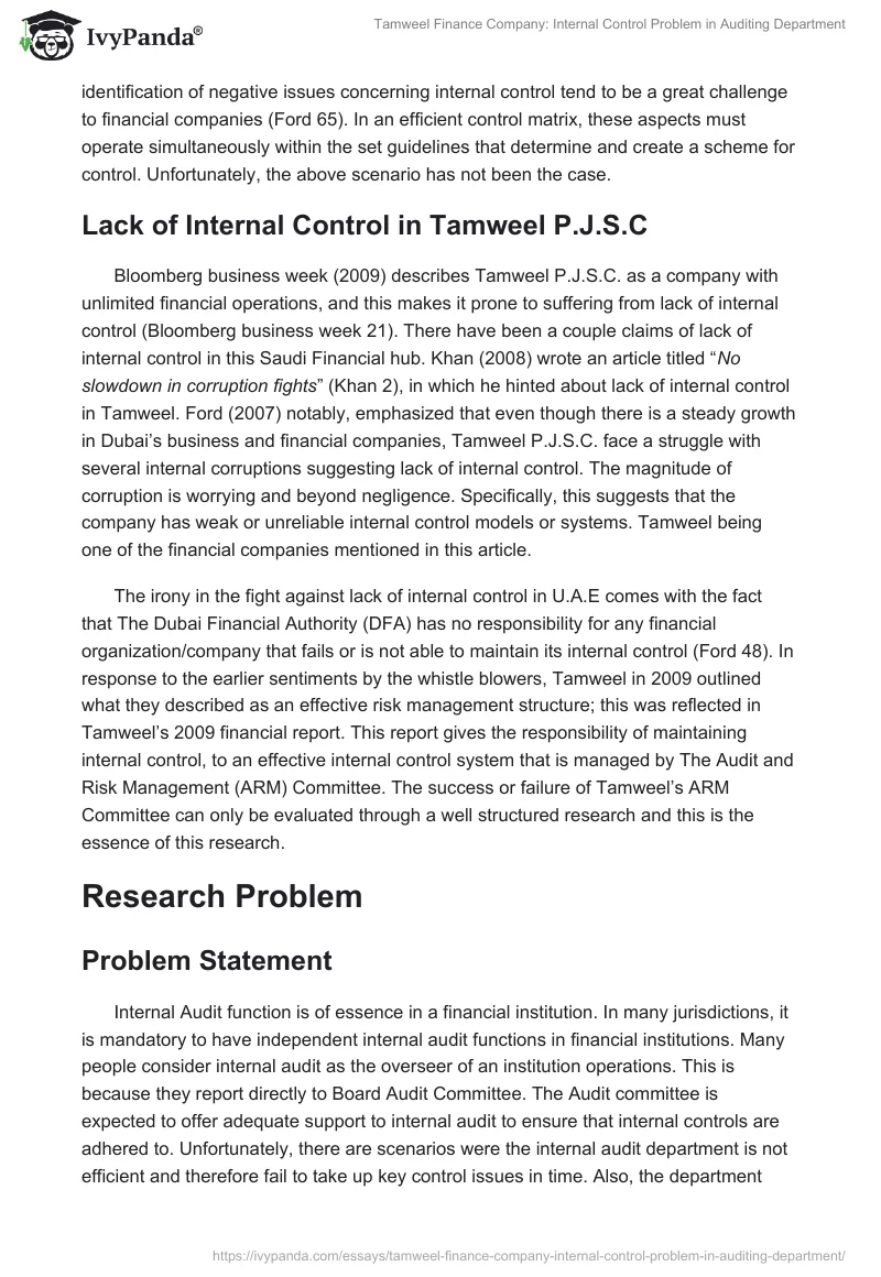 Tamweel Finance Company: Internal Control Problem in Auditing Department. Page 5