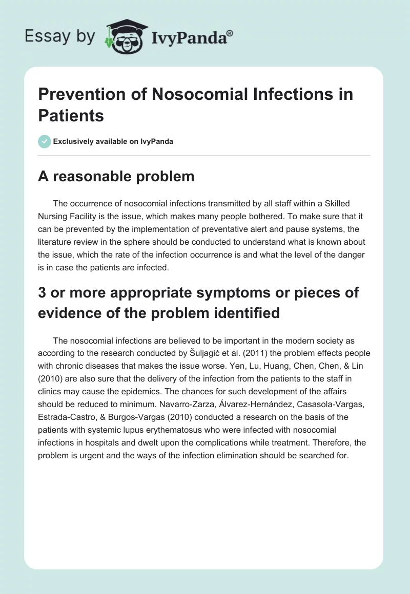 Prevention of Nosocomial Infections in Patients. Page 1