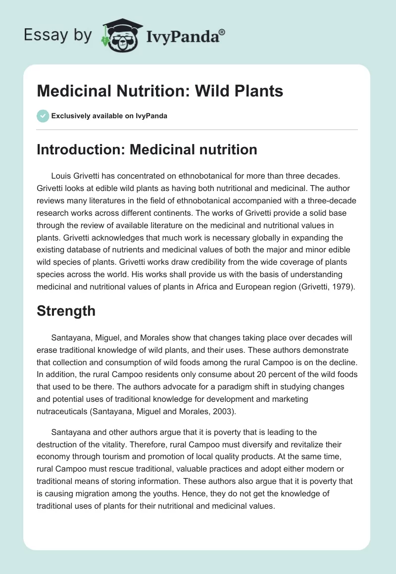 Medicinal Nutrition: Wild Plants. Page 1